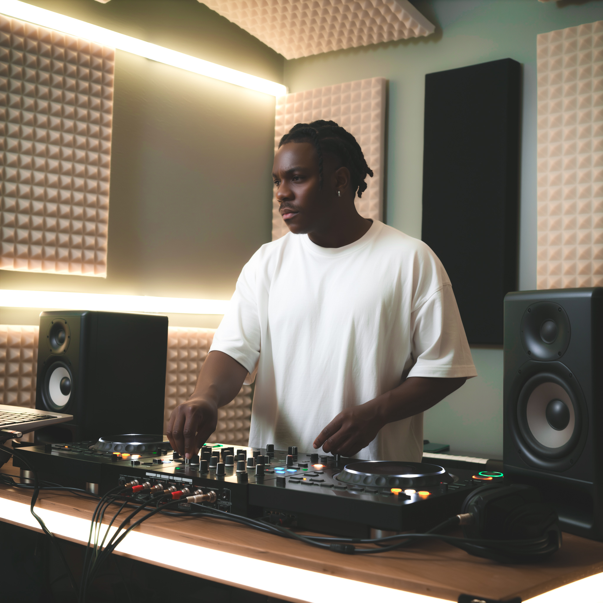 LYROY aux platines dans un studio de musique